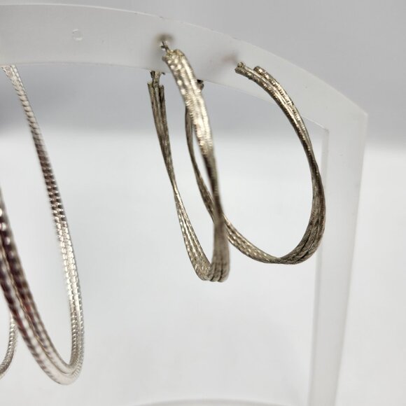 3 Pair - Silver Big Hoop Earring Variety Package - Picture 3 of 6